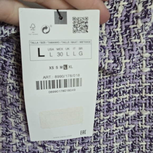 Zara, New, Purple Tweed Textured Fitted Preppy Cropped Blazer Jacket SZ Large - Picture 11 of 14
